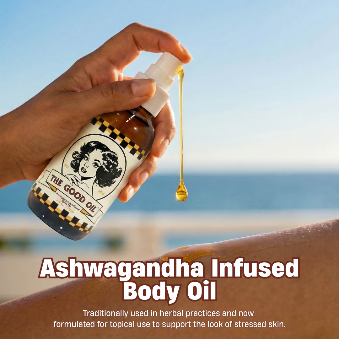 THE GOOD OIL Ashwagandha & Castor Body Oil – Intensive Barrier Repair with Frankincense, Argan & Vitamin E – Adaptogen Stress Relief for Hormonal Balance, Dry Skin & Nervous System Support – 4oz