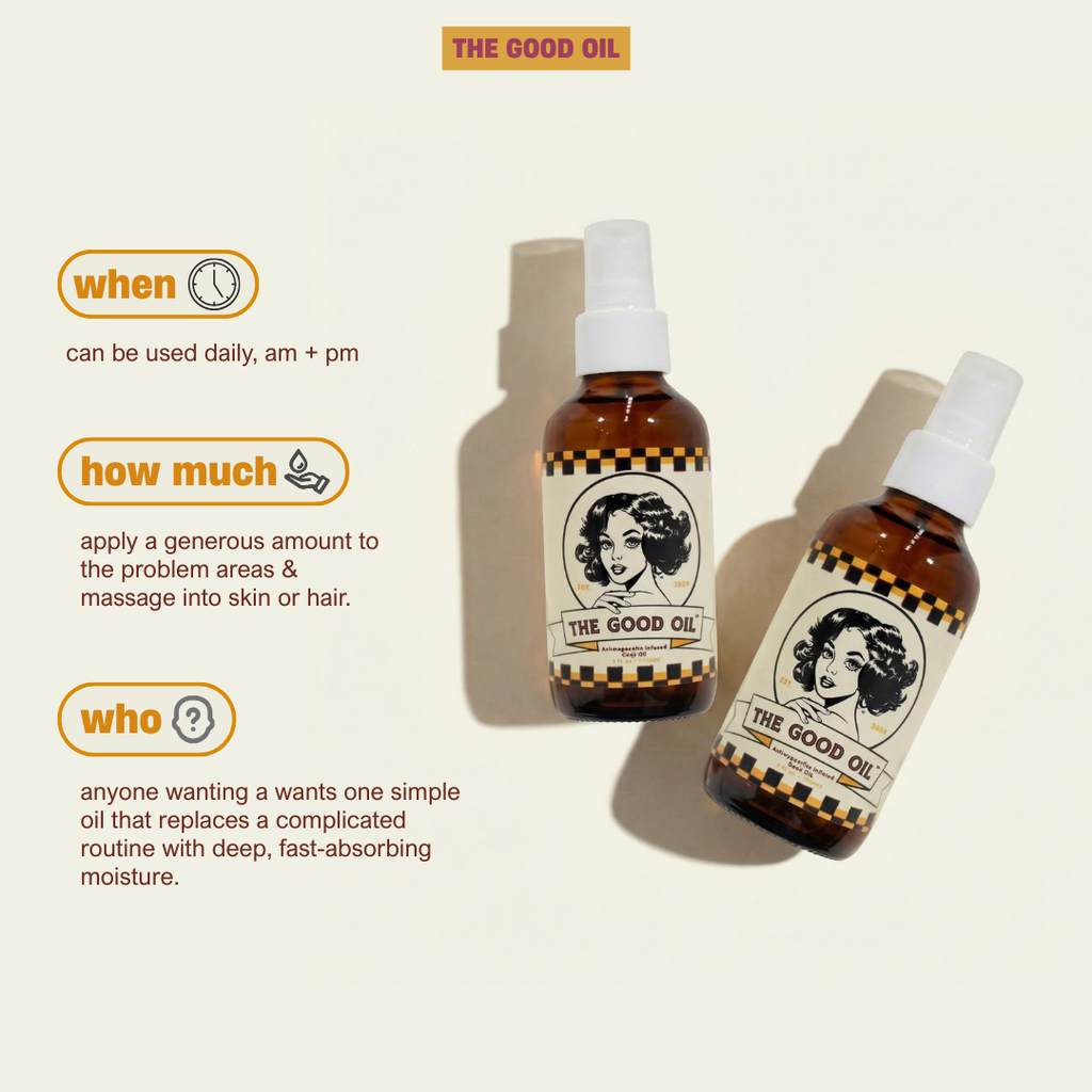 The Good Oil  Ashwagandha Infused Castor Oil for Face, Body & Scalp | Multi-Use Botanical Oil for Dry, Stress-Altered Skin