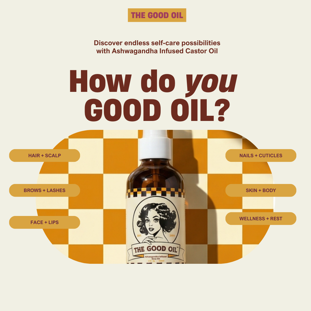 The Good Oil  Ashwagandha Infused Castor Oil for Face, Body & Scalp | Multi-Use Botanical Oil for Dry, Stress-Altered Skin